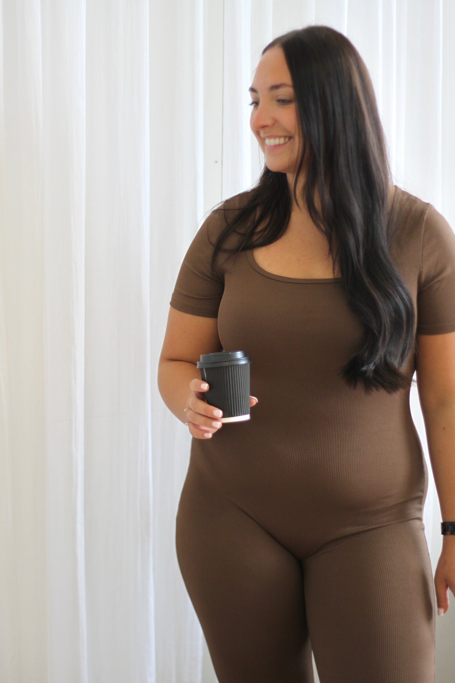 Brown second skin unitard with flattering fit, KIJN activewear