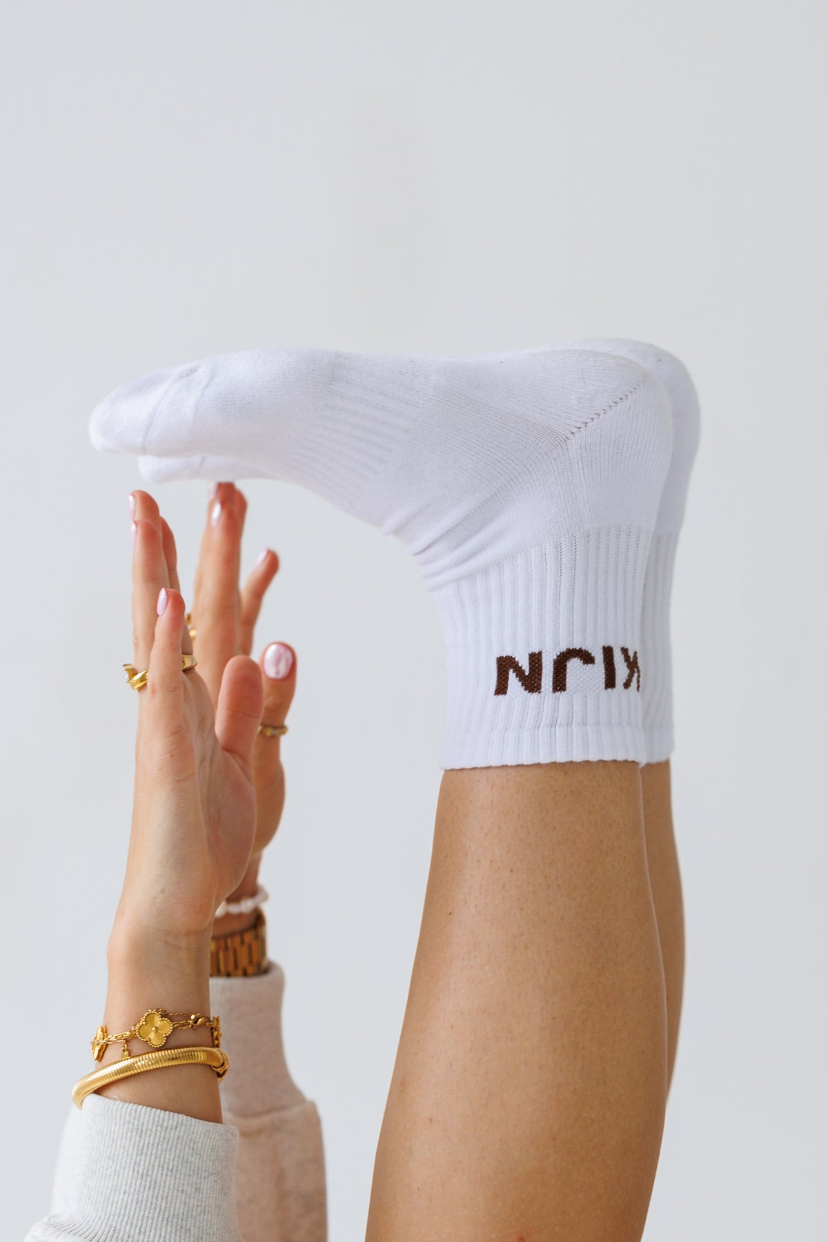 Lightweight everyday socks styled with coffee leggings, KIJN