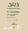 Promotional flyer for a partnership between KIJN and The Flow Club featuring matcha and reformer activities.